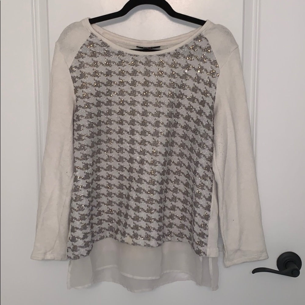 Style & Co Petite Houndstooth White Sweater